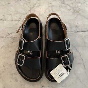 new JIL SANDER x BIRKENSTOCK black leather  'MILANO' sandals in size 41 nwb